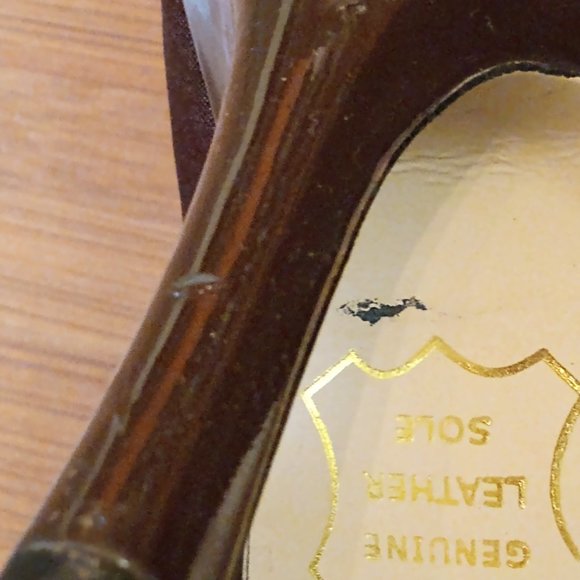 Cinderella of Boston Brown Silk peekaboo platform shoes - Picture 12 of 12